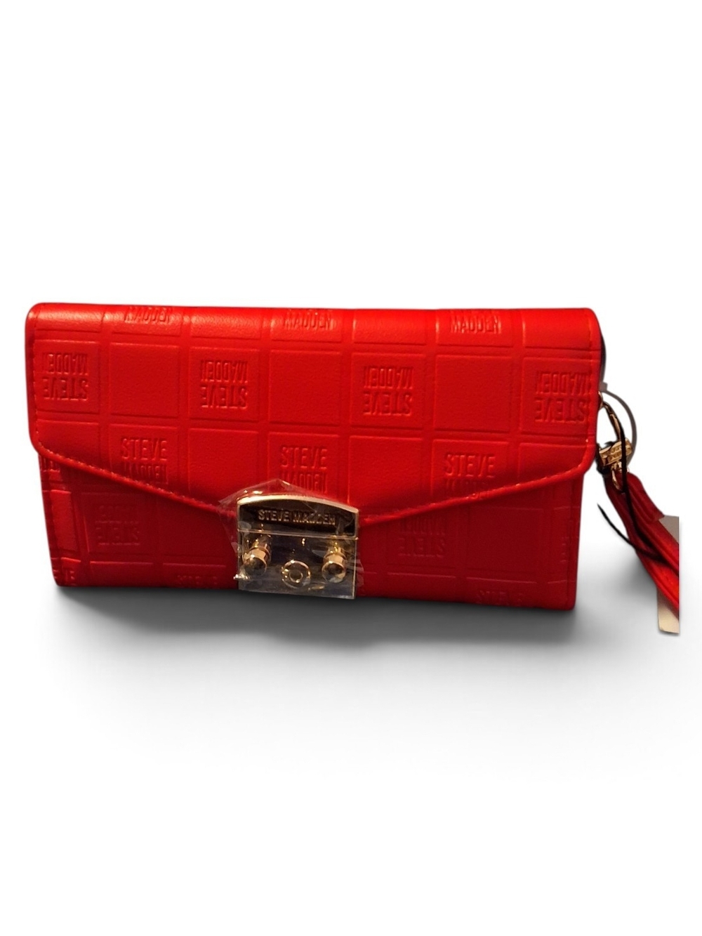 Steve Madden Red Embossed Envelope Wristlet with Gold-Tone Lock